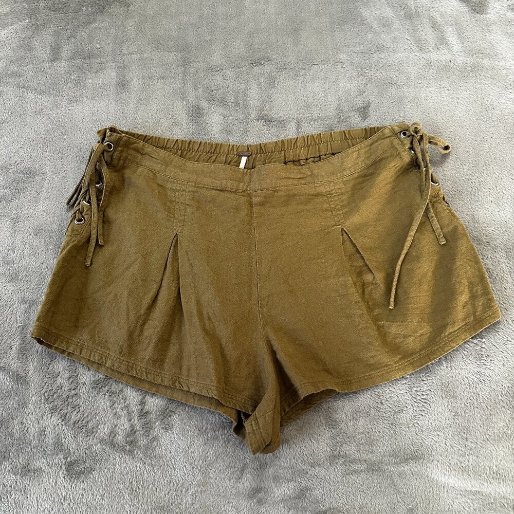 Free People Silver Springs Lace Up Linen Shorts Green Women's MEDIUM